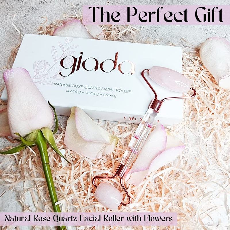 Giada Rose Quartz Face Roller, Infused Dry Flower Handle