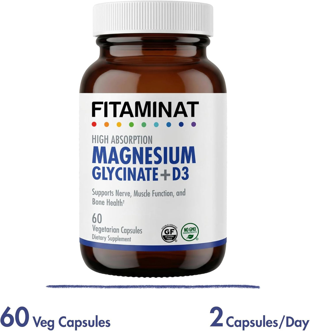 FITAMINAT High Absorption Magnesium Glycinate + D3 – Nerve, Muscle & Bone Support