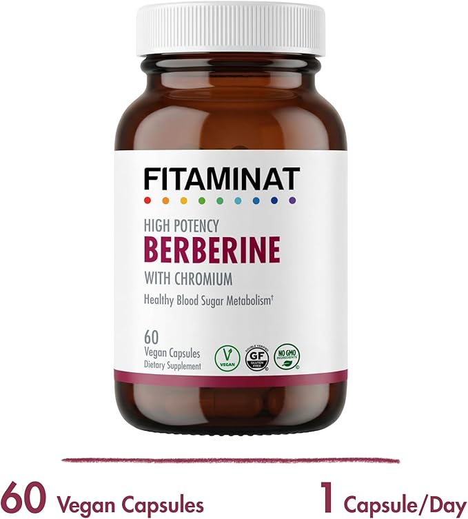 FITAMINAT Berberine with Chromium – Plant-Sourced Berberine HCl | 60 Vegan Capsules