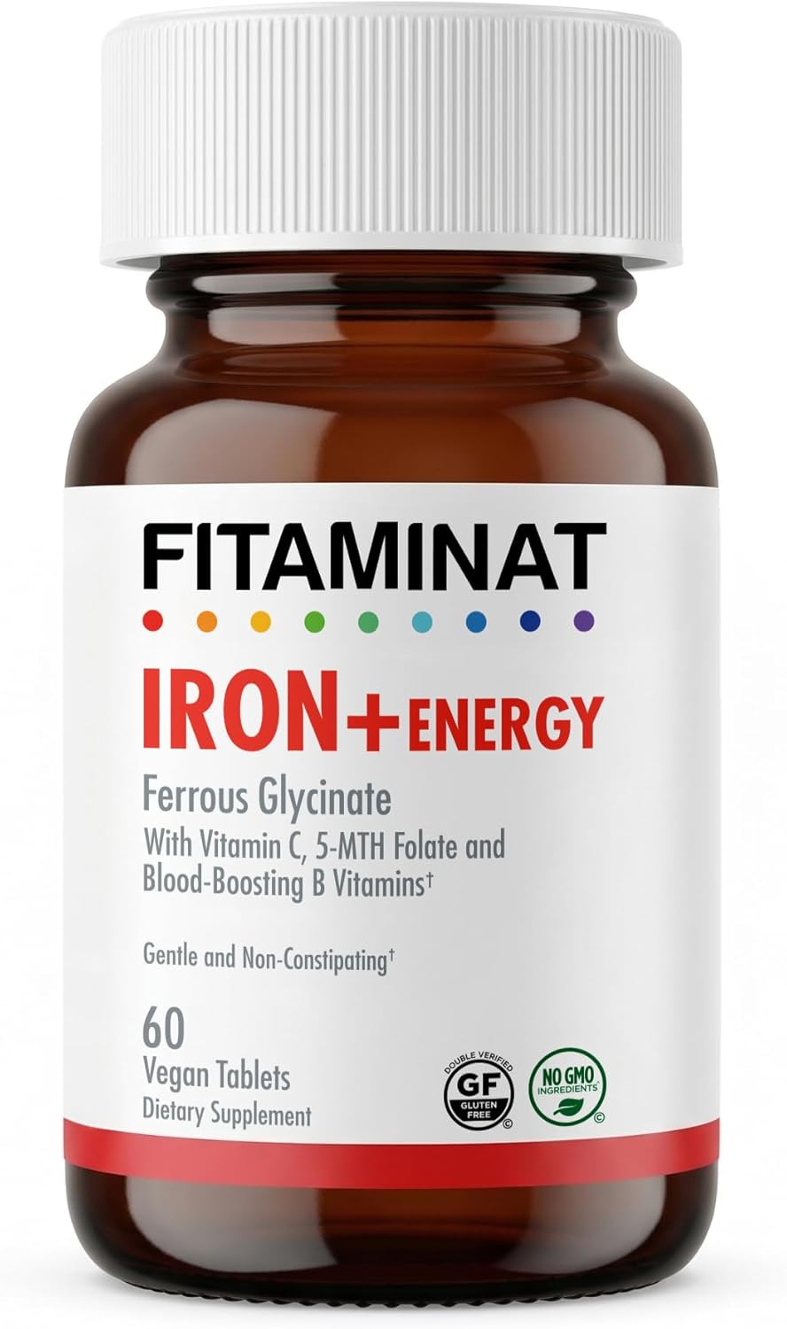 FITAMINAT Iron + Energy Supplement – Ferrous Glycinate with Vitamin C, 5-MTHF Folate & B Vitamins | 60 Vegan Tablets