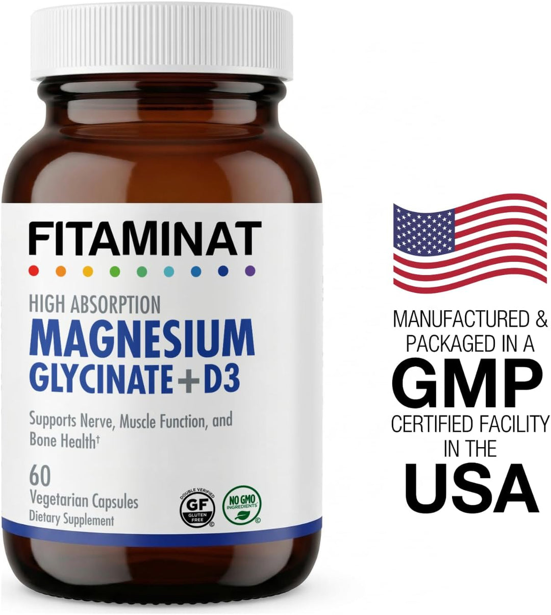 FITAMINAT High Absorption Magnesium Glycinate + D3 – Nerve, Muscle & Bone Support