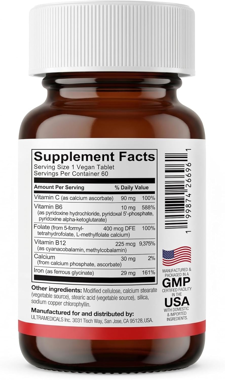 FITAMINAT Iron + Energy Supplement – Ferrous Glycinate with Vitamin C, 5-MTHF Folate & B Vitamins | 60 Vegan Tablets