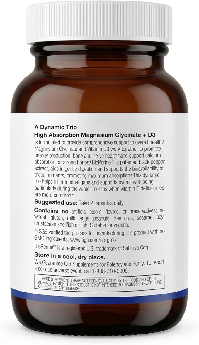 FITAMINAT High Absorption Magnesium Glycinate + D3 – Nerve, Muscle & Bone Support