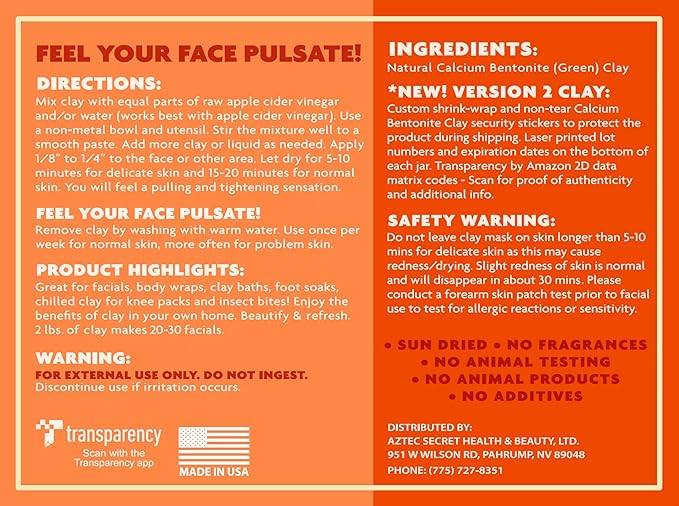 Aztec Secret – Indian Healing Clay 2 lb – Deep Pore Cleansing Facial & Body Mask – The Original 100% Natural Calcium Bentonite Clay