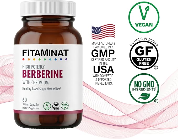 FITAMINAT Berberine with Chromium – Plant-Sourced Berberine HCl | 60 Vegan Capsules