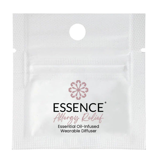 Essence Allergy Relief essential oil-infused wearable diffuser packaging on a white background