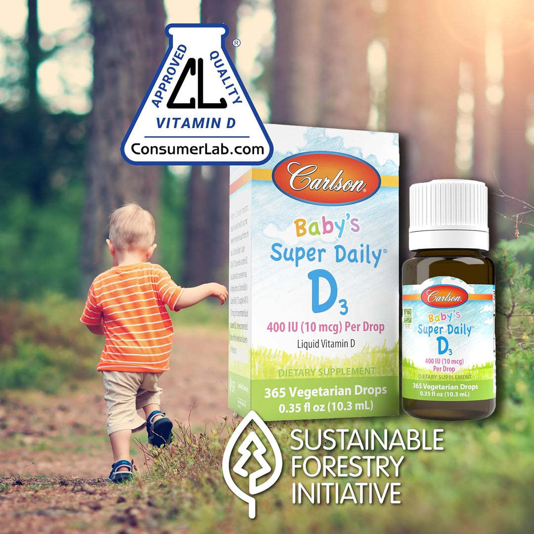 10 mcg (400 IU) of concentrated vitamin D3 in each drop, the recommended daily intake of the American Academy of Pediatrics