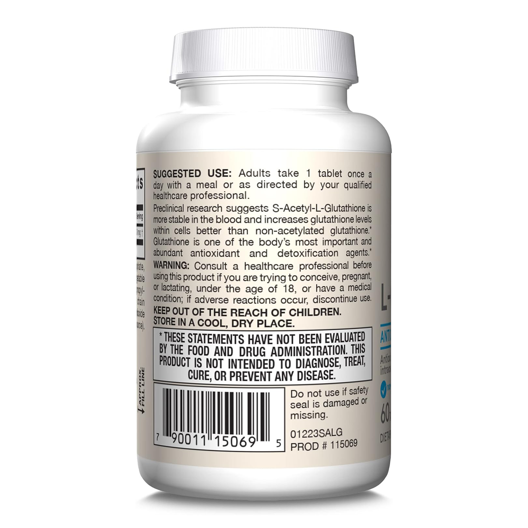 Jarrow Formulas S-Acetyl L-Glutathione, 100 mg, Gluten Free, Vegan - 60 Tablets - Side Image