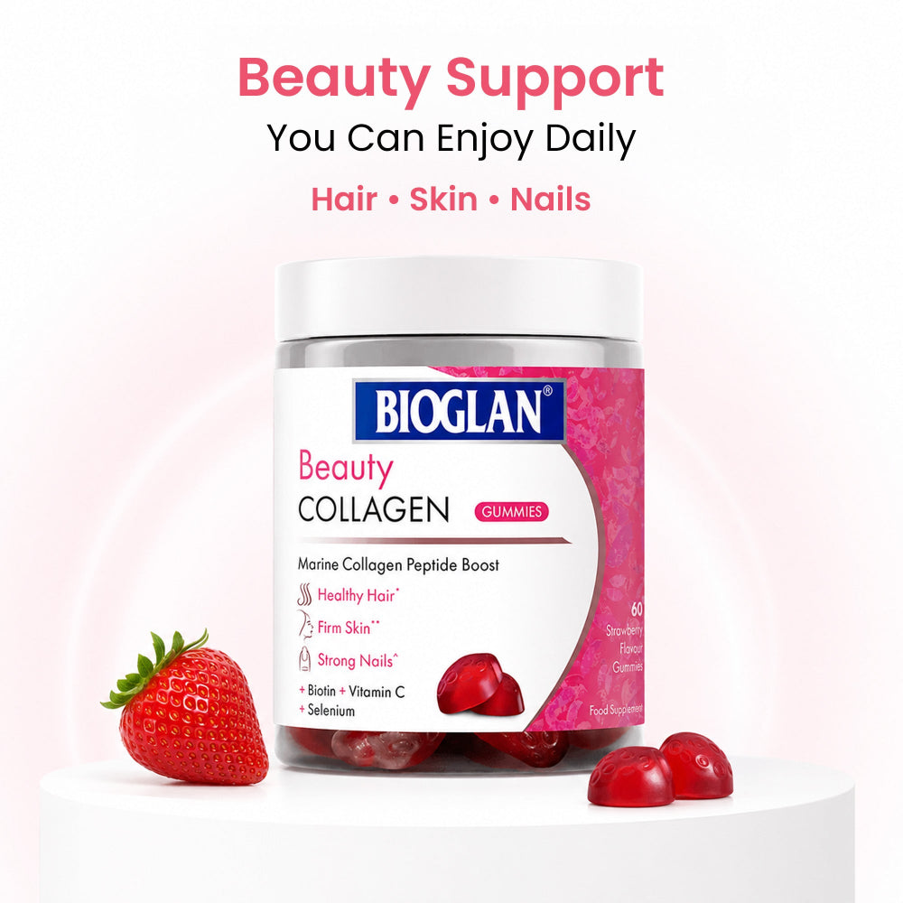 Bioglan Beauty Collagen Gummies – 1000mg Marine Collagen with Biotin & Vitamin C – 60 Strawberry Gummies for Hair, Skin & Nails