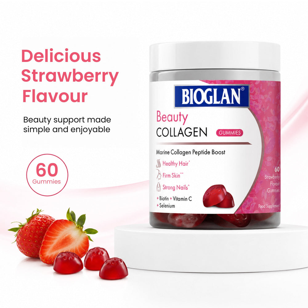 Bioglan Beauty Collagen Gummies – 1000mg Marine Collagen with Biotin & Vitamin C – 60 Strawberry Gummies for Hair, Skin & Nails