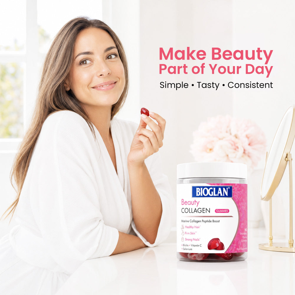Bioglan Beauty Collagen Gummies – 1000mg Marine Collagen with Biotin & Vitamin C – 60 Strawberry Gummies for Hair, Skin & Nails