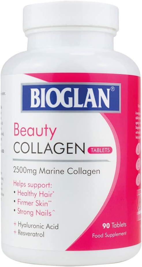 UNIQUE FORMULATION: Bioglan Beauty Collagen tablets are Collagen booster, specially formulated with readily absorbed hydrolysed Marine Collagen, Hyaluronic Acid and Resveratrol to help support the maintenance of healthy looking hair, skin & nails.