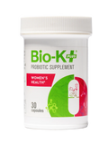 Bio-K Plus probiotic supplement container for women's health on a white background