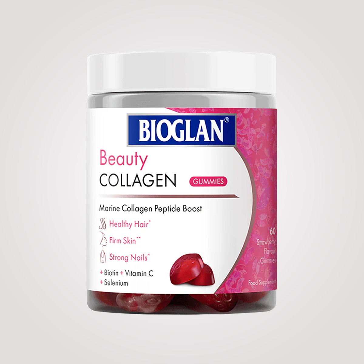 Bioglan Beauty Collagen Gummies – 1000mg Marine Collagen with Biotin & Vitamin C – 60 Strawberry Gummies for Hair, Skin & Nails