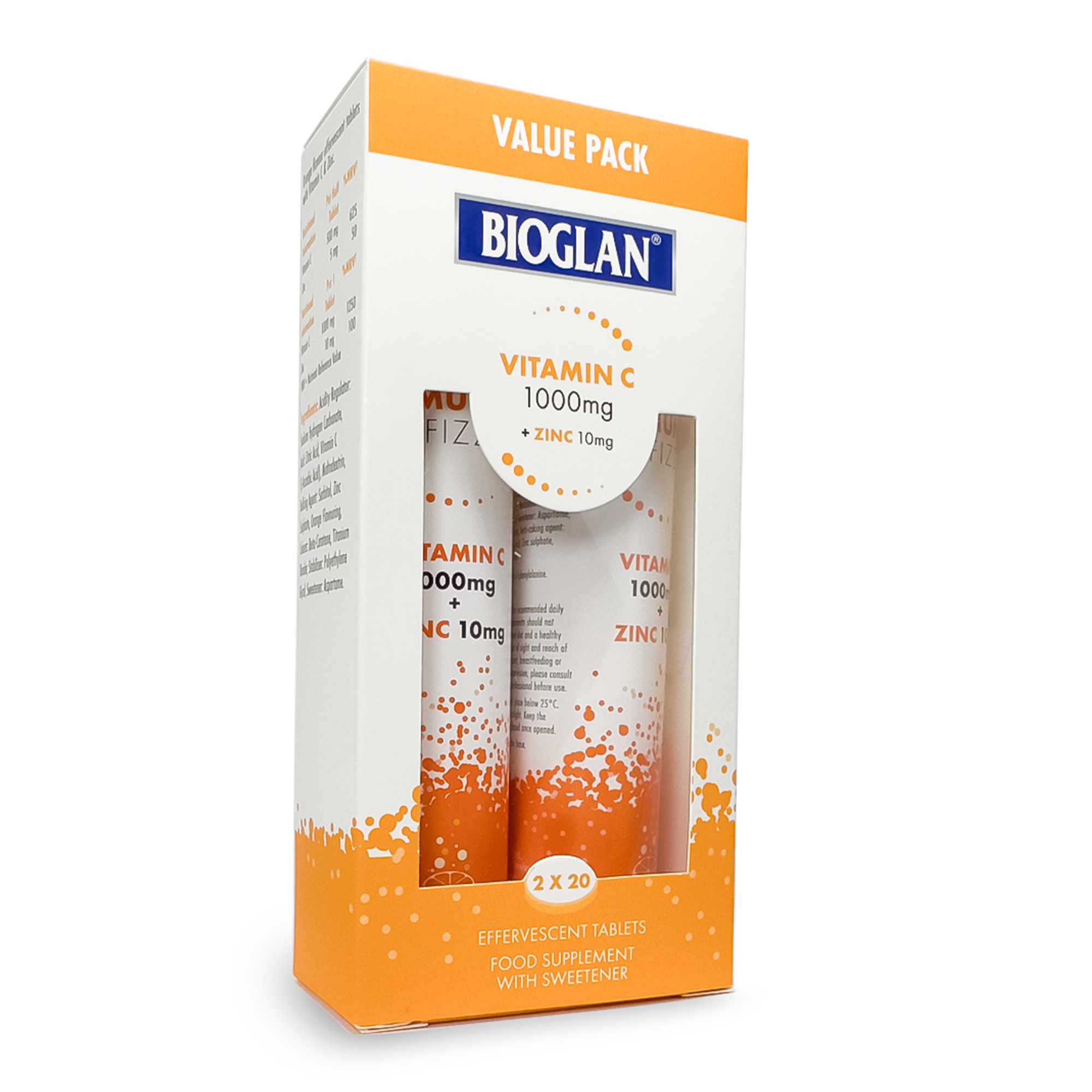 Bioglan Vitamin C 1000 mg + Zinc 10 mg, Orange Flavour, Value Pack - 40 Effervescent Tablets - Main Image