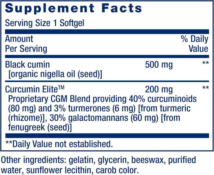 Black Cumin Seed Oil 60 Softgels supplement facts