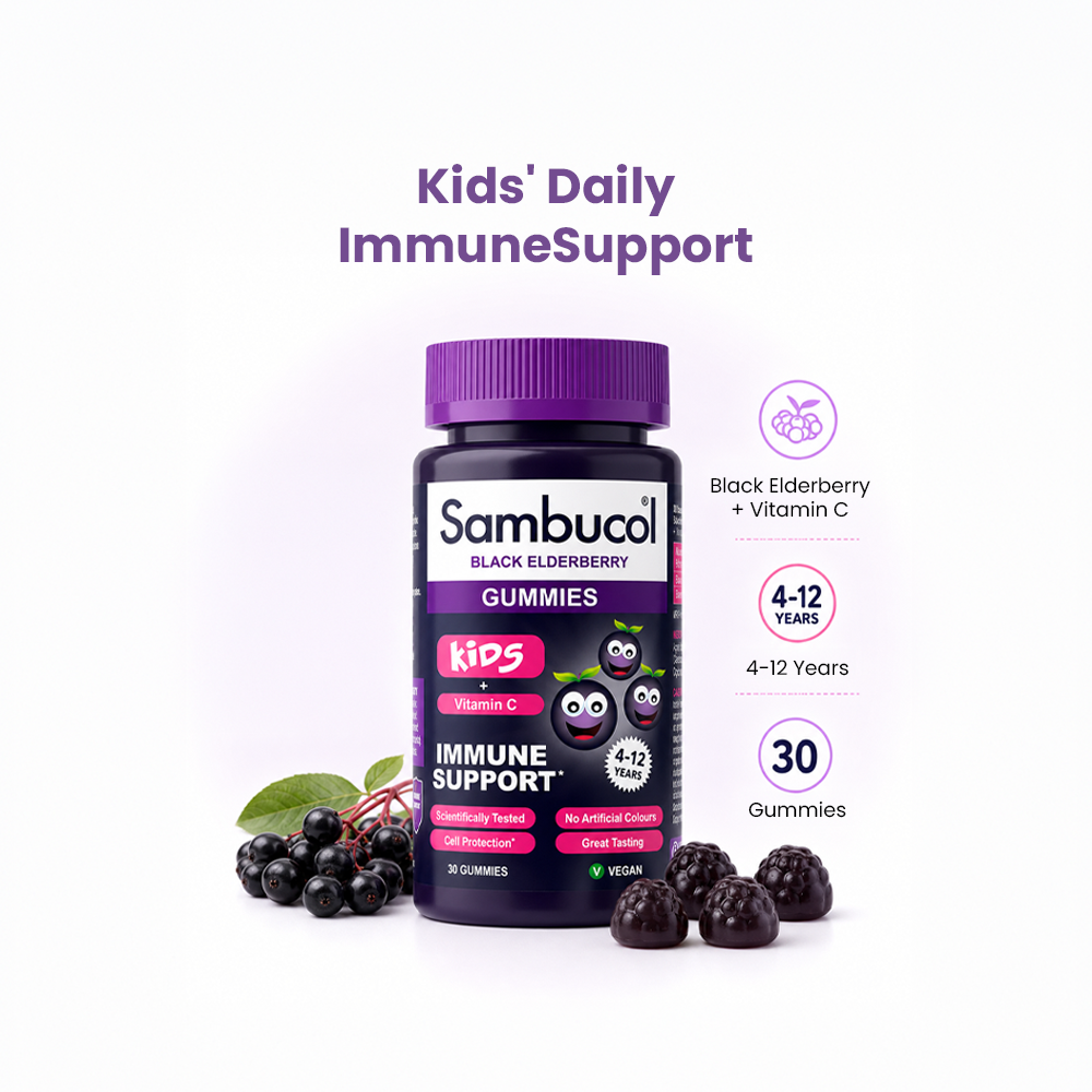 Sambucol Kids Black Elderberry + Vitamin C Gummies – 30 Gummies for Children's Immune Support, Ages 4–12