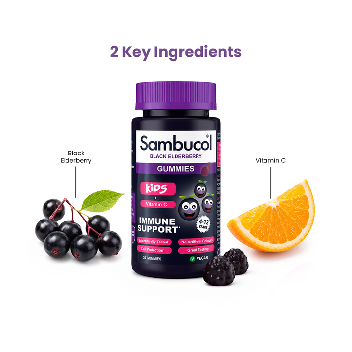 Sambucol Kids Black Elderberry + Vitamin C Gummies – 30 Gummies for Children's Immune Support, Ages 4–12