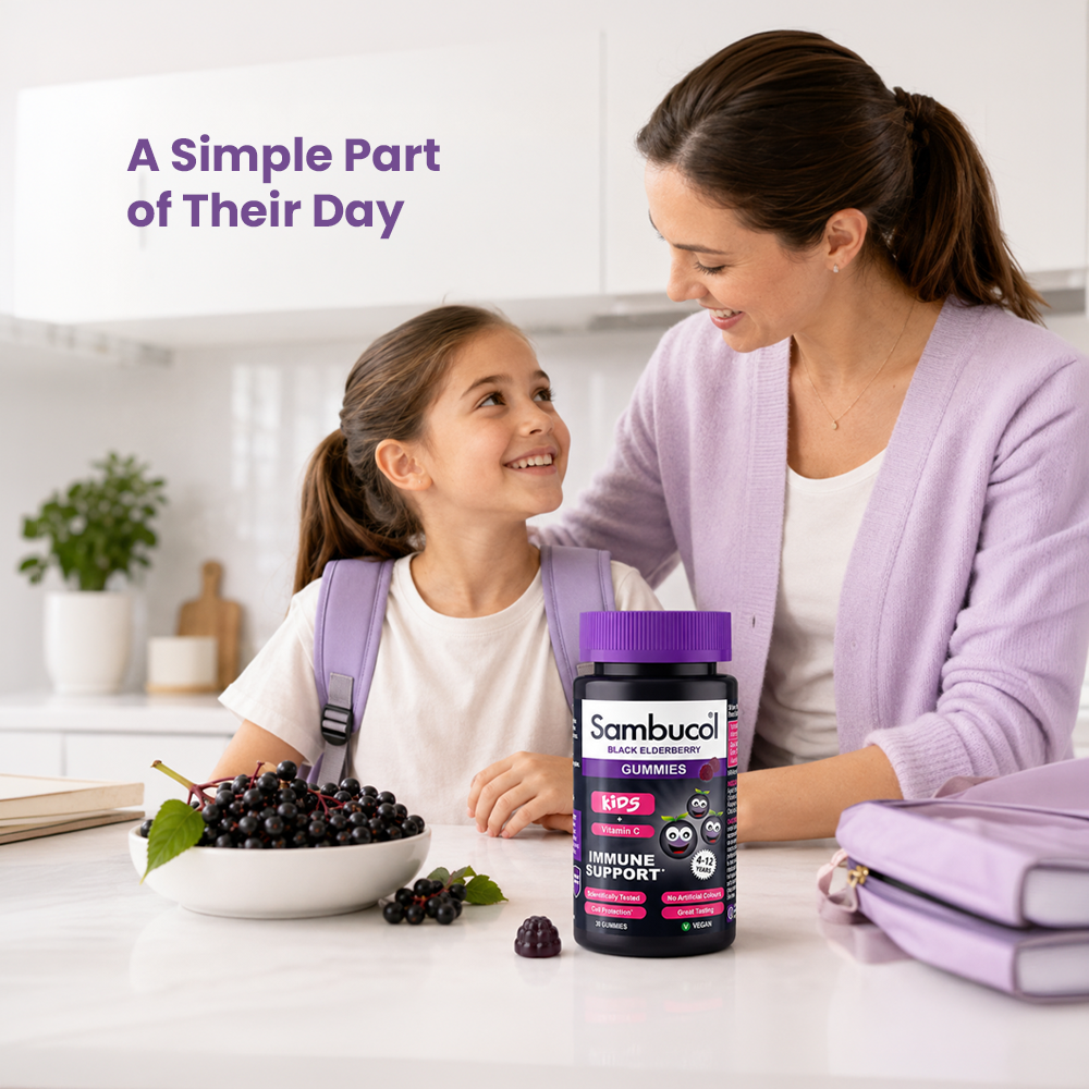 Sambucol Kids Black Elderberry + Vitamin C Gummies – 30 Gummies for Children's Immune Support, Ages 4–12
