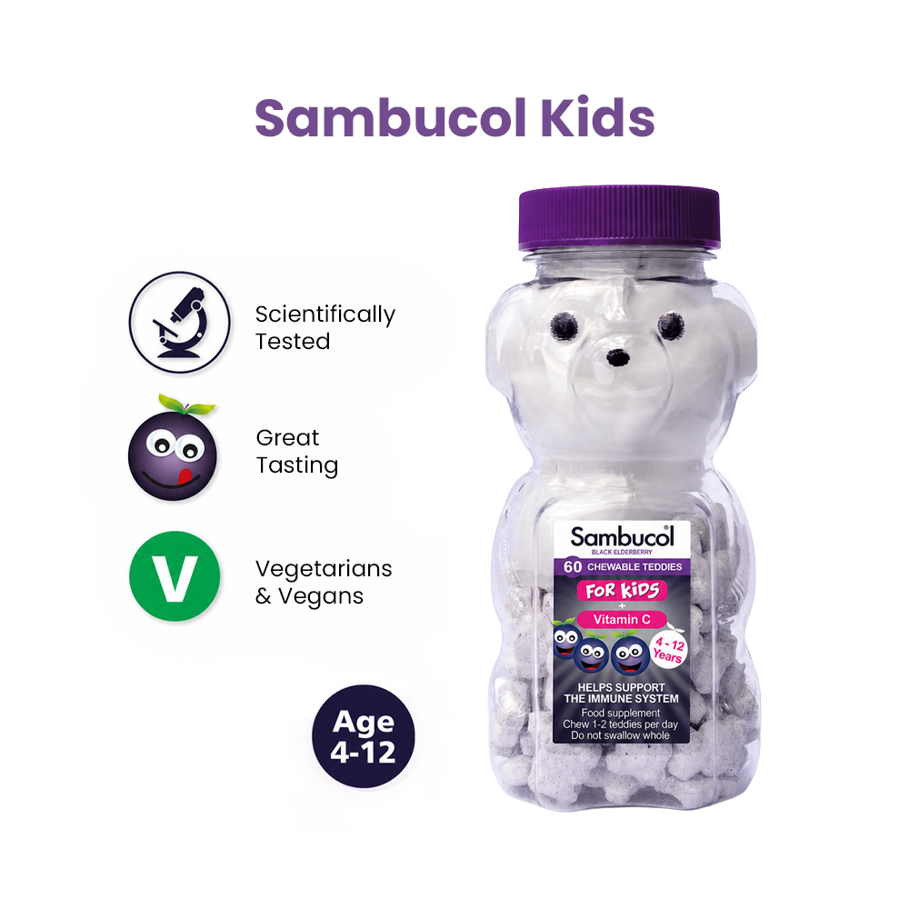 Sambucol Kids Black Elderberry + Vitamin C Teddies - 60 Chewable Teddies