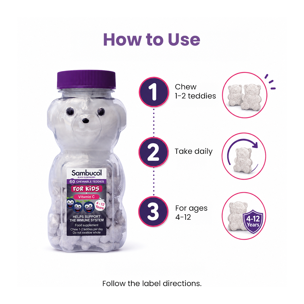 Sambucol Kids Black Elderberry + Vitamin C Teddies - 60 Chewable Teddies