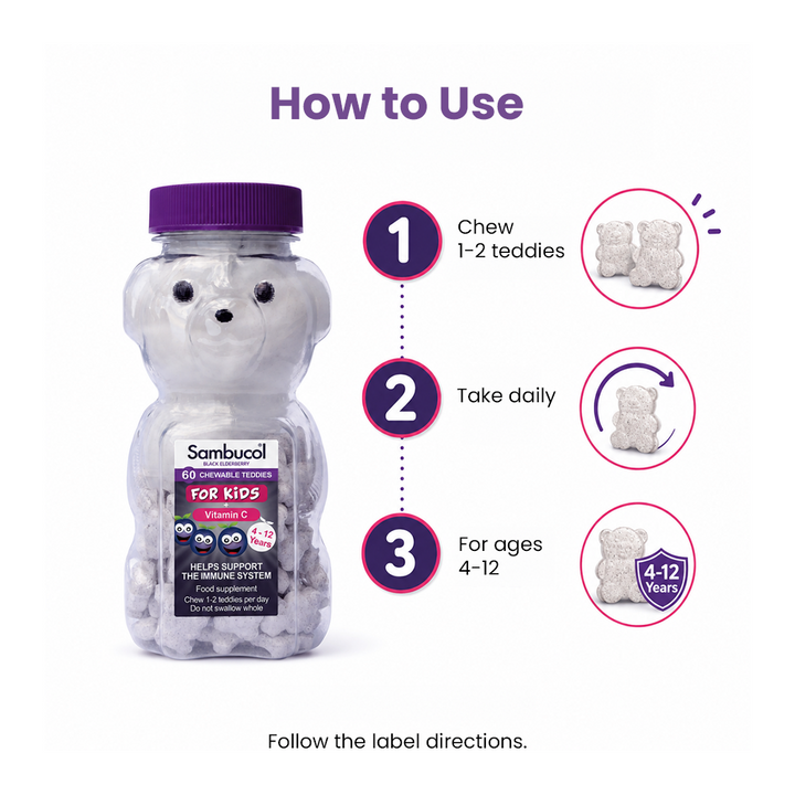 Sambucol Kids Black Elderberry + Vitamin C Teddies - 60 Chewable Teddies