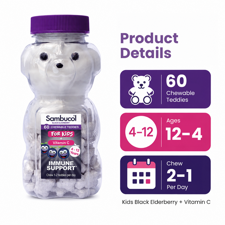Sambucol Kids Black Elderberry + Vitamin C Teddies - 60 Chewable Teddies