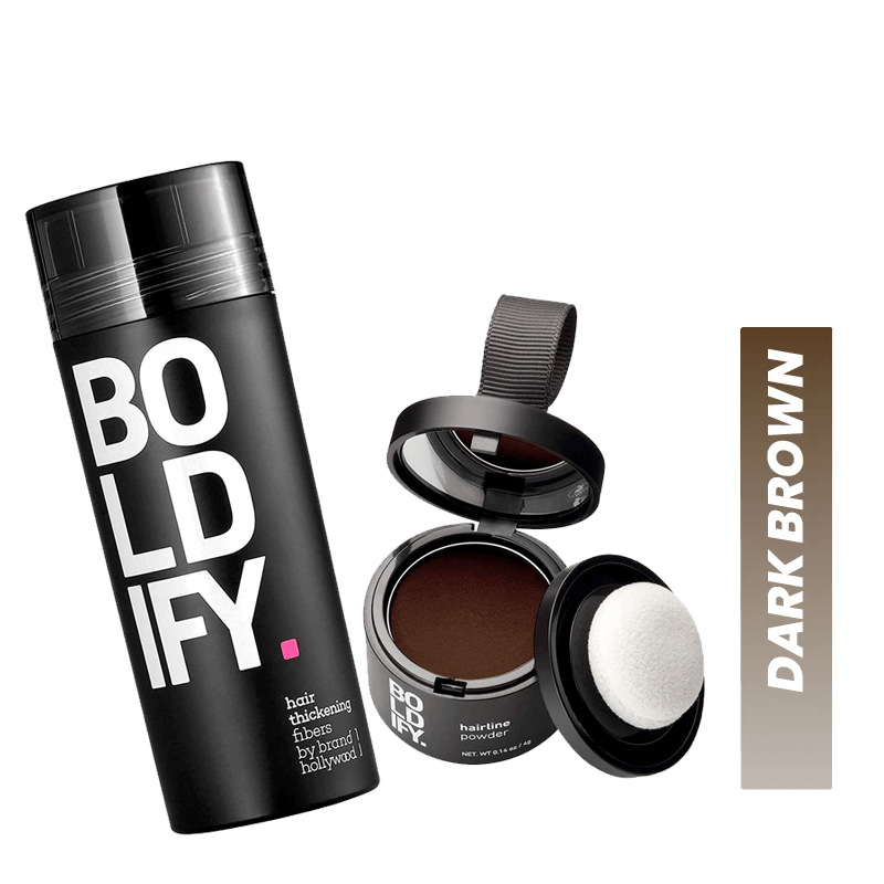 Boldify Hairline Powder 4g and Boldify Hair Thickening Fibers 28g, Dark Brown - Bundle