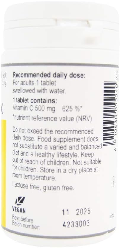 HIGH DOSE VITAMIN C vitabalans C-Max contains 500 mg of vitamin C, It Vitamin C is involved in numerous biochemical reactions in the body.