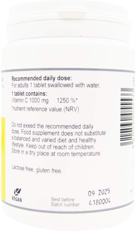 HIGH DOSE VITAMIN C vitabalans C-Max contains 1000 mg of vitamin C, It Vitamin C is involved in numerous biochemical reactions in the body.