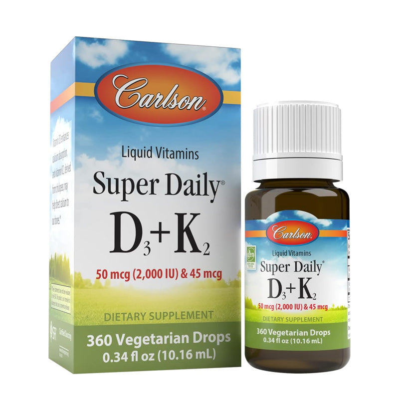 Carlson Super Daily D3 + K2, 2,000 IU (50 mcg) & 45 mcg, Heart & Bone Health - 360 Drops