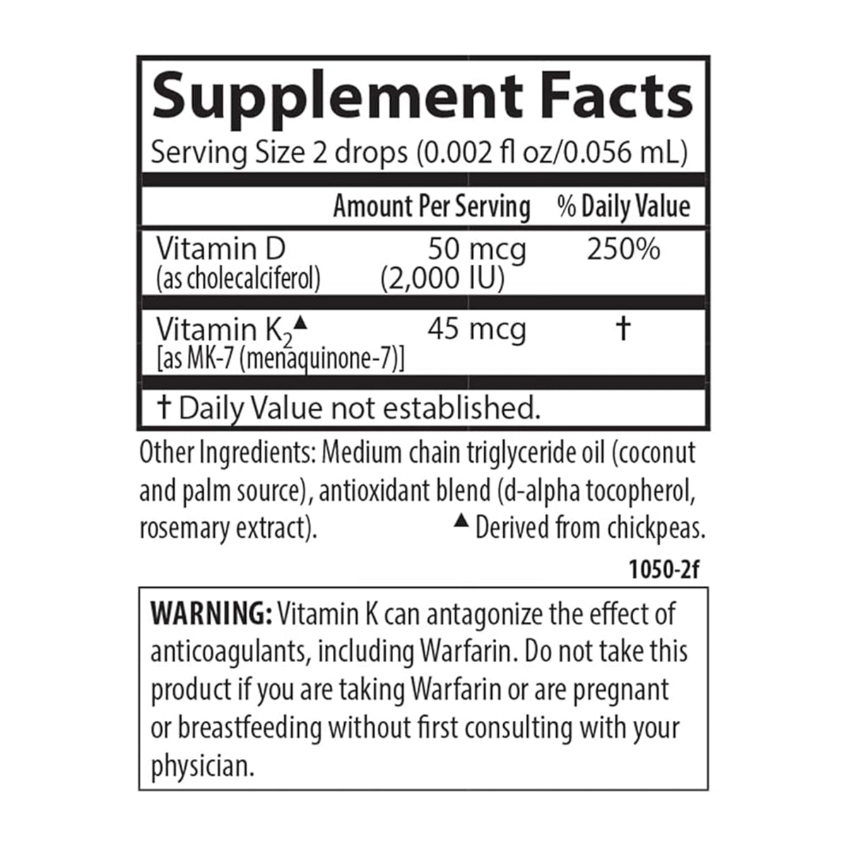 Carlson Baby's Super Daily D3, 400 IU (10 mcg) Per Drop, Liquid Vitamin D - 90 Vegetarian Drops - Nutrition Information