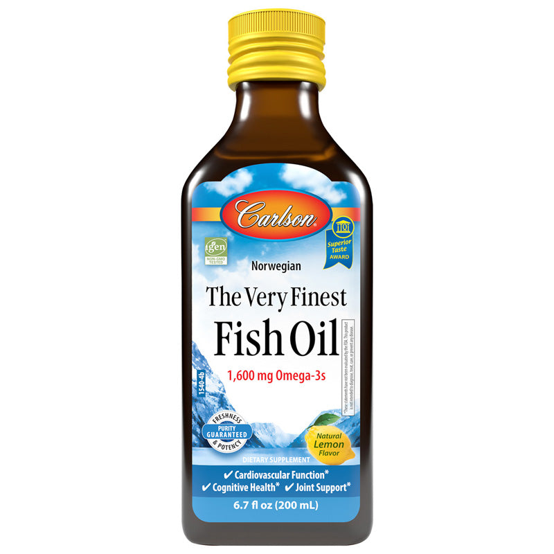 Carlson The Very Finest Fish Oil 1600 mg Omega-3s, Natural Lemon Flavour Norwegian - 200 ml