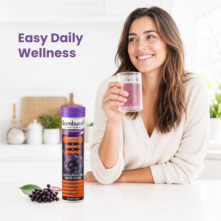 Sambucol Immuno Forte Effervescent – Black Elderberry + Vitamin C & Zinc – 15 Dissolvable Tablets for Immune Support