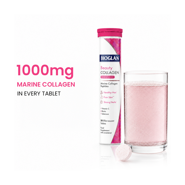 Bioglan Beauty Collagen Effervescent - Marine Collagen with Vitamin C - 20 Tablets
