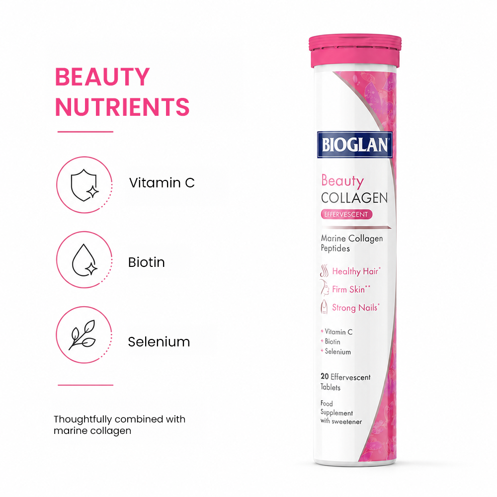 Bioglan Beauty Collagen Effervescent - Marine Collagen with Vitamin C - 20 Tablets
