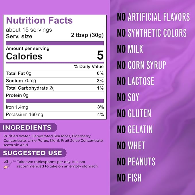 True Sea Moss Gel - Elderberry Seamoss - Made in USA - 473ml