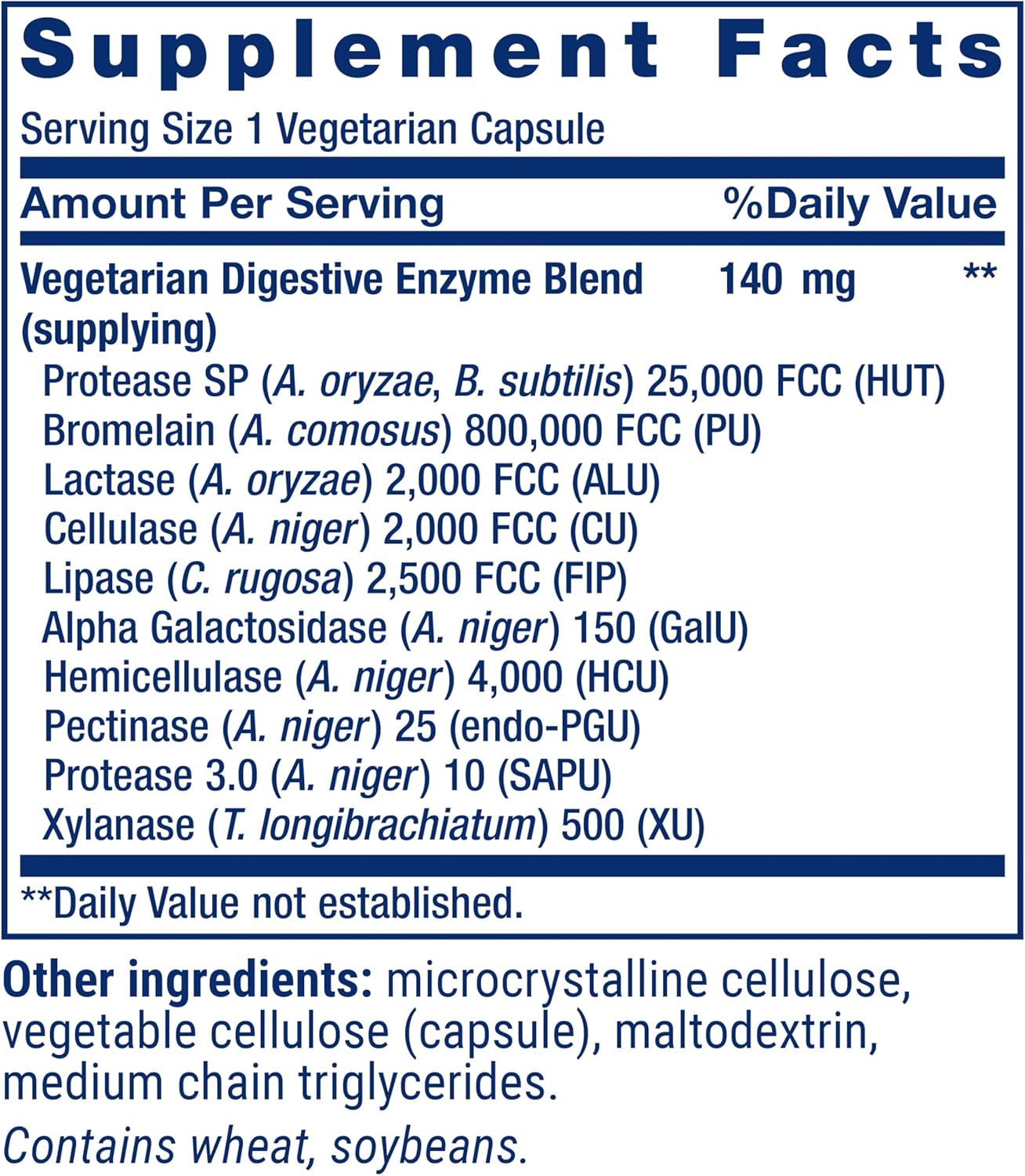 Enhanced Super Digestive Enzymes 60 Capsules supplement facts