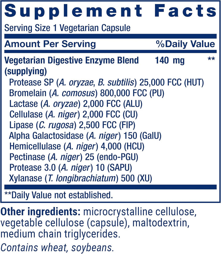 Enhanced Super Digestive Enzymes 60 Capsules supplement facts