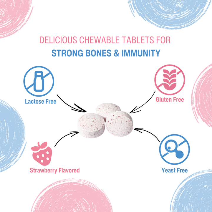 Fitaminat Junior Vitamin D3 400 IU – Strawberry Chewable Tablets for Kids | 100 Tablets | Kids Vitamin D3 Supplement