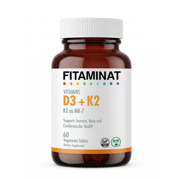 FITAMINAT Vitamin D3 + K2 MK-7 – 2500 IU D3 & 55 mcg K2 – 60 Vegetarian Tablets