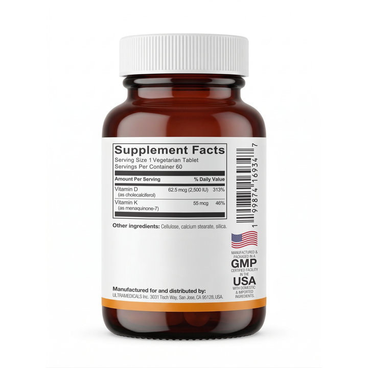 FITAMINAT Vitamin D3 + K2 MK-7 – 2500 IU D3 & 55 mcg K2 – 60 Vegetarian Tablets