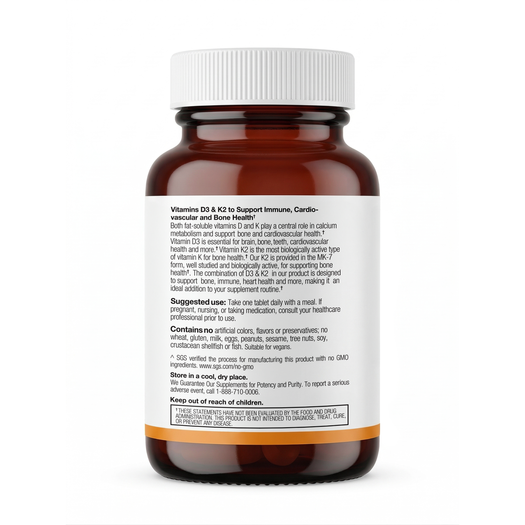 FITAMINAT Vitamin D3 + K2 MK-7 – 2500 IU D3 & 55 mcg K2 – 60 Vegetarian Tablets