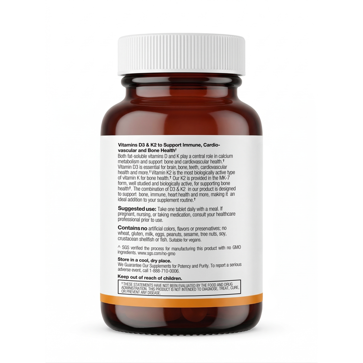 FITAMINAT Vitamin D3 + K2 MK-7 – 2500 IU D3 & 55 mcg K2 – 60 Vegetarian Tablets