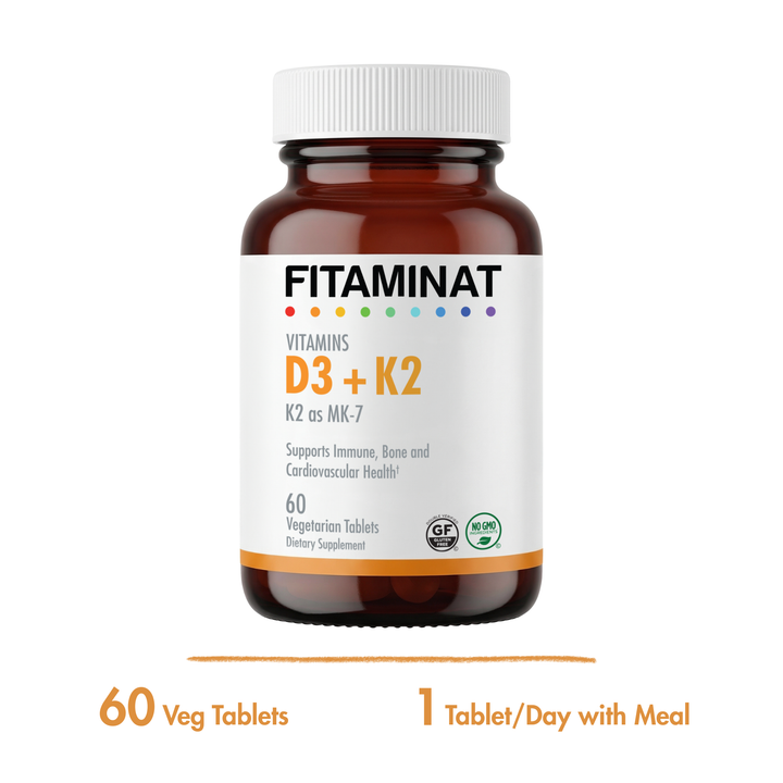 FITAMINAT Vitamin D3 + K2 MK-7 – 2500 IU D3 & 55 mcg K2 – 60 Vegetarian Tablets