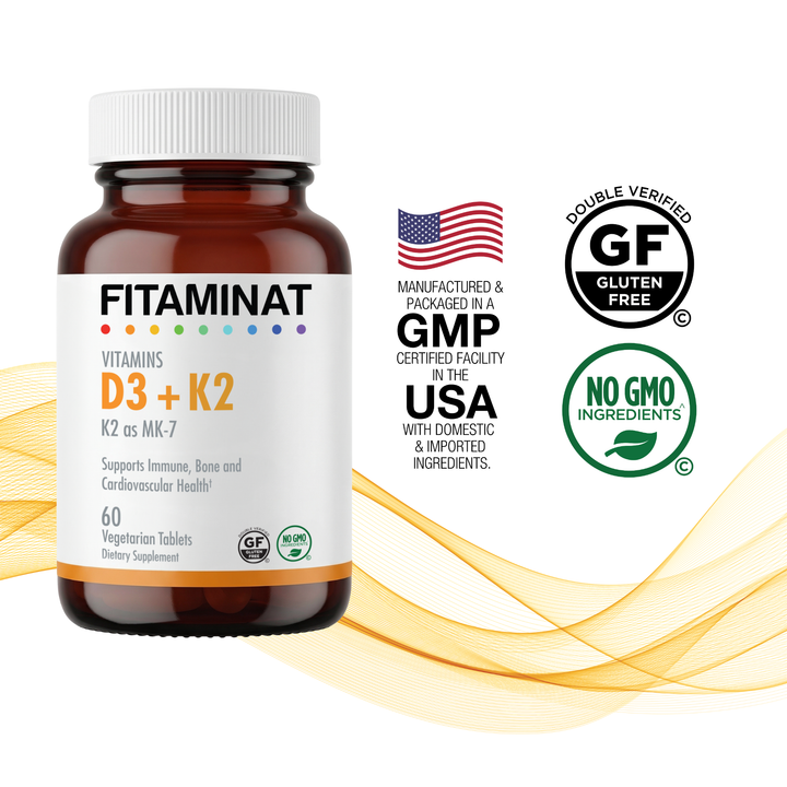 FITAMINAT Vitamin D3 + K2 MK-7 – 2500 IU D3 & 55 mcg K2 – 60 Vegetarian Tablets