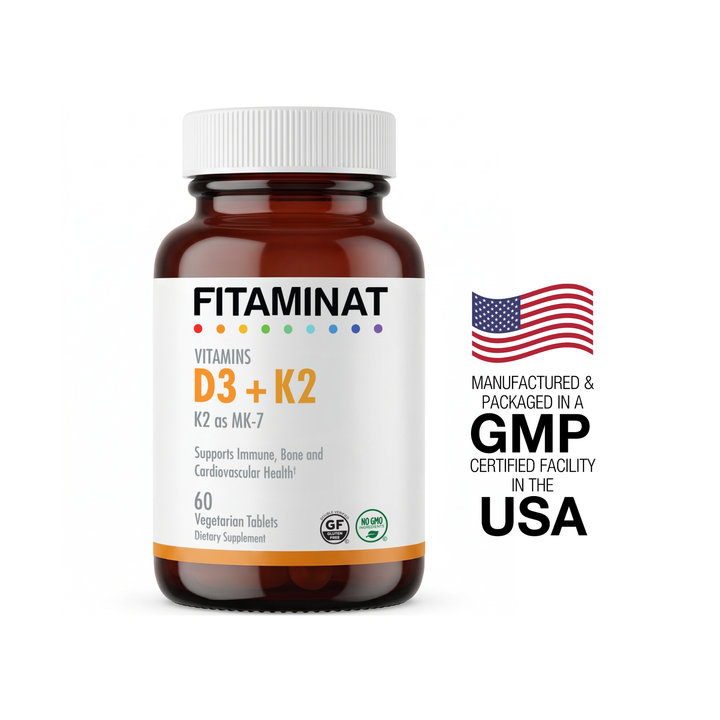 FITAMINAT Vitamin D3 + K2 MK-7 – 2500 IU D3 & 55 mcg K2 – 60 Vegetarian Tablets
