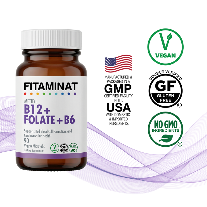 Methyl B12 + Methylfolate 5-MTHF + B6 P-5-P – Red Blood Cell, Homocysteine & Heart Health Support – 90 Vegan Microtabs