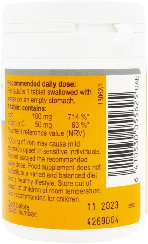 SLOW RELEASE Ferrodan Fe2+ 100 mg is a slow release tablet with iron and vitamin C, the tablet releases iron for six hours in the gut.