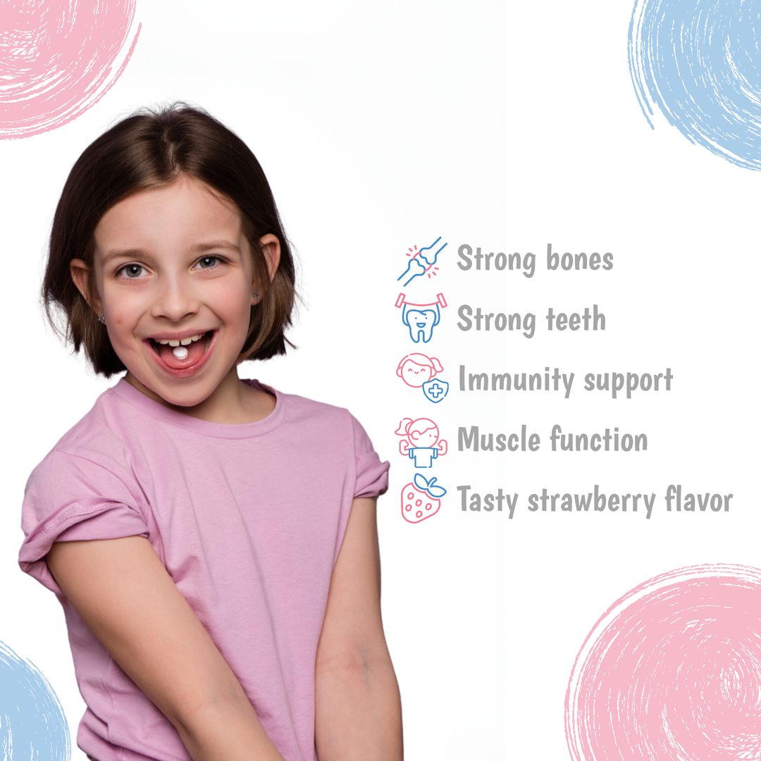 Fitaminat Junior Vitamin D3 400 IU – Strawberry Chewable Tablets for Kids | 100 Tablets | Kids Vitamin D3 Supplement